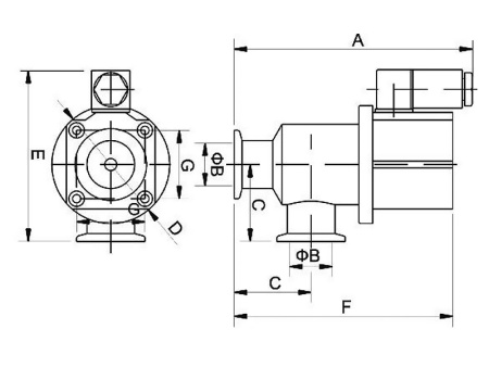Клапан вакуумный угловой  GDQ-J16 KF13 Пневматический уплотнение - Фторэластомерное материал - Нержавеющая сталь 304SS